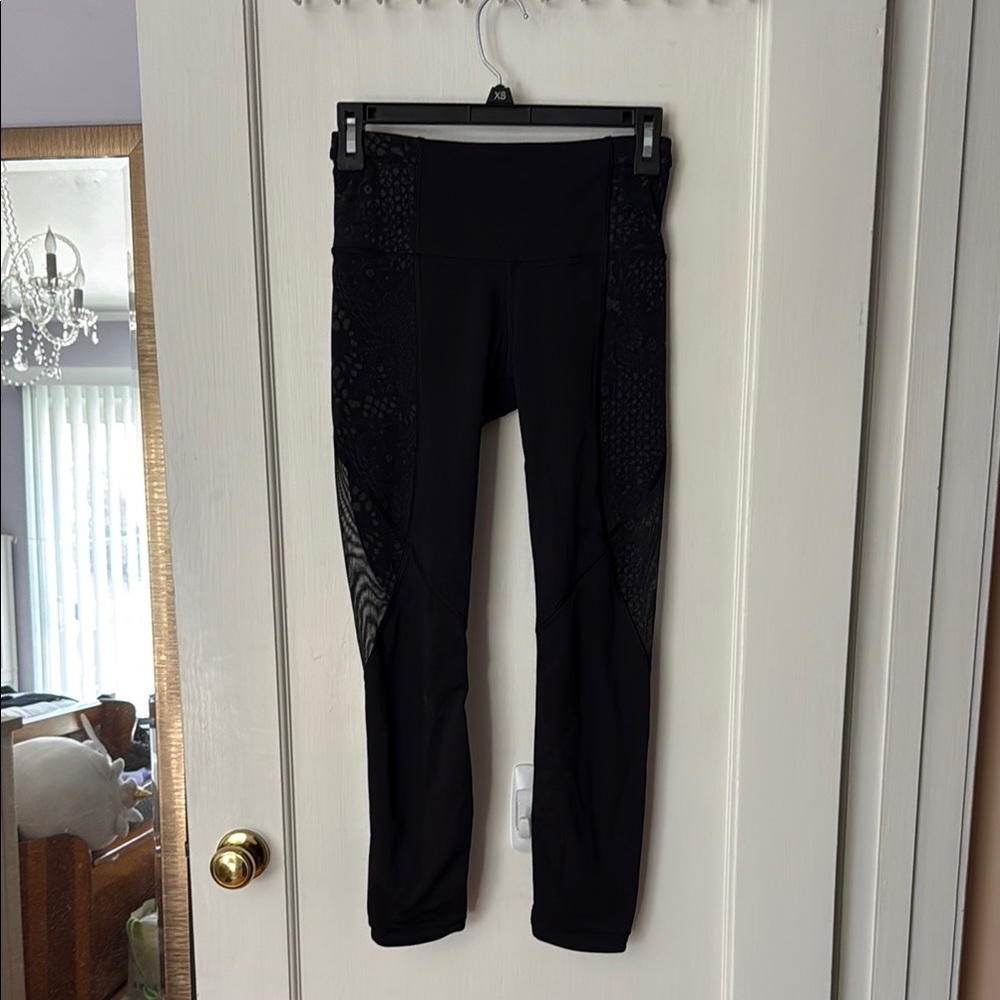 Lululemon 7/8 Black Leggings with Mesh Panels - Black